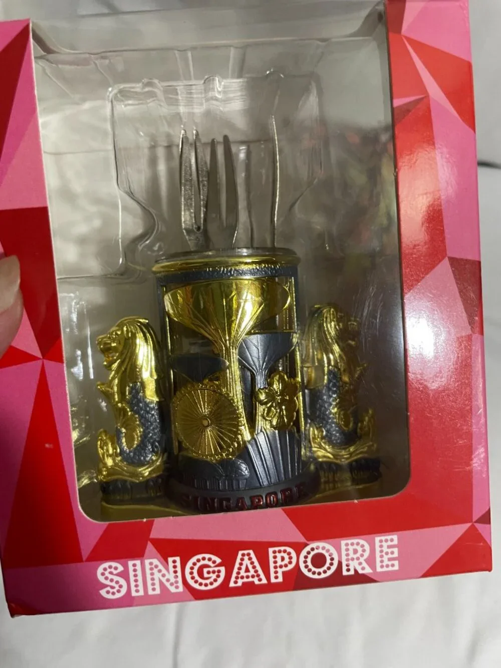 Singapore Merlion Fruit Pick Holder 6 Cocktail Forks Boxed Souvenir Set
